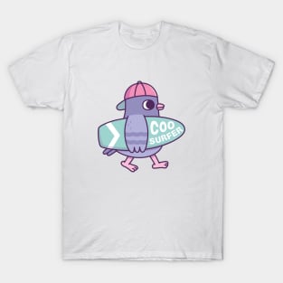 Cute Pigeon With Surfboard Coo Surfer Funny T-Shirt